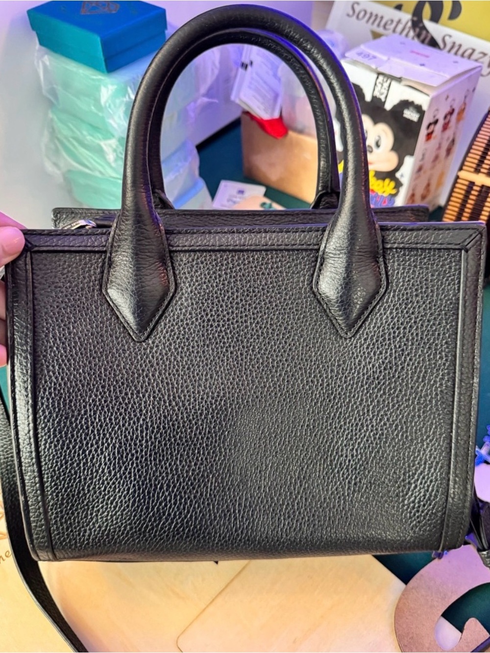 Henri Bendel Rivington Black Pebbled Leather Convertible Satchel 2-In-1 - GUC - Picture 4 of 12
